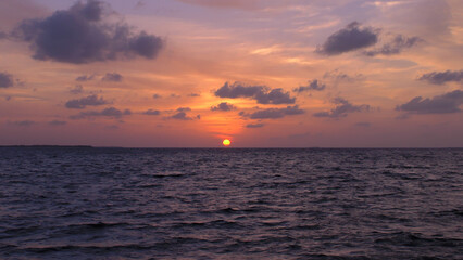 Ocean skyline. Cloudy sunset over the sea.