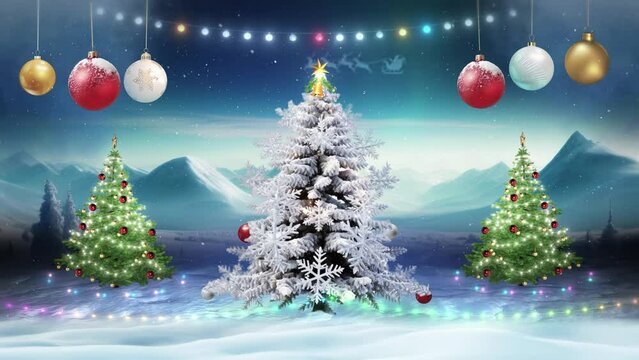Christmas tree loops on snowy backgrounds
