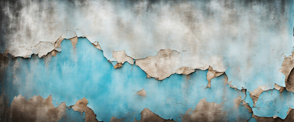 Blue distressed texture. Roughly toned wall surface. Design space background. Wide panoramic web banner.