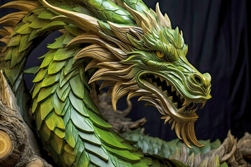 green dragon on black, symbol of 2024