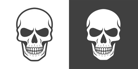 Vector Black and White Skull Icon Set Closeup Isolated. Skulls Collection with Outline, Cut Out Style in Front View. Hand Drawn Skull Head Design Template