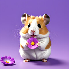 Cute Hamster Holding a Flower Purple