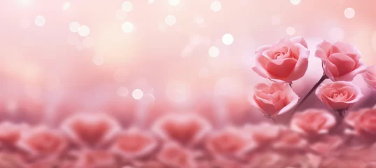 Türaufkleber hermoso conjunto de rosas de color rosa sobre fondo rosa y dorado desenfocado con bokeh y espacio vacio. Concepto celebraciones © Helena GARCIA