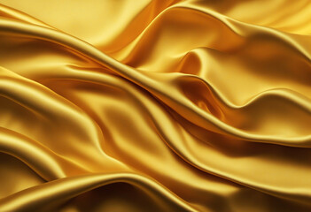 Golden abstract silk satin background with elegant folds and wavy yellow orange lines. Perfect for Valentine's, anniversary, wedding, birthday, or holiday celebrations with ample copy space.