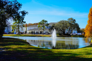 Fototapeta na wymiar A Florida community pond in winter 