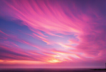 Gently violet pink sunset. Evening blue sky with colorful clouds. Beautiful sunset background.