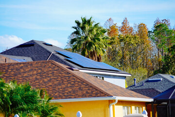 Solar panel on a house roof; Green energy from sun