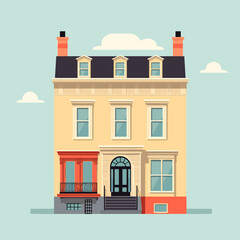 Naklejka premium House exterior vector illustration front view with roof. Modern. Townhouse building apartment. Home facade with doors and windows.
