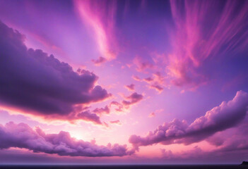 Purple sunset against a backdrop of blue sky and clouds.