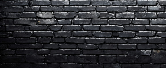 Black painted brick wall texture for background or wallpaper