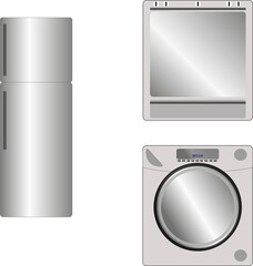 Diseño de Electrodomésticos. Ilustración de electrodomésticos. Cocina, heladera, lavarropas.