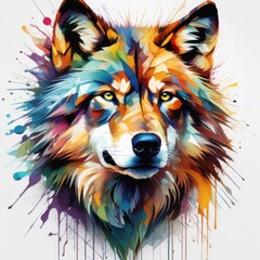Naklejka premium wolf bright abstract illustration in Street Art style created with generative AI software