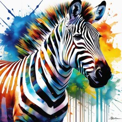 Fototapeta na wymiar zebra bright abstract illustration in Street Art style created with generative AI software
