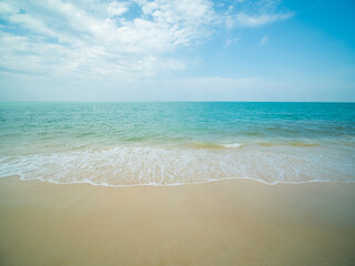 Beautiful horizon Landscape summer panorama front view point tropical sea beach white sand clean and blue sky background calm Nature ocean Beautiful  wave water travel at Sai Kaew Beach thailand