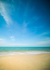 Obraz premium Landscape beautiful summer vertical horizon front view tropical sea beach white sand clean and blue sky calm Nature ocean wave water nobody travel at Sai Kaew Beach thailand Chonburi sun day time