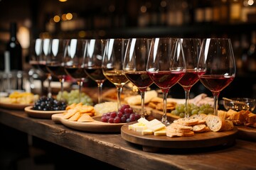 Wine Selection and Wine Tasting with a variety of  Snacks  Paired with Beverages  in a wine cellar