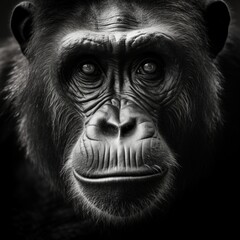 Gorilla close up black and white