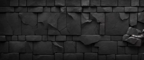 Poster Im Rahmen Black stone background. Black white grunge background. Old black stone wall. Grunge banner. The geometric pattern of the stone. Fantasy ancient gate arch wall. Dark gothic background. © SR07XC3