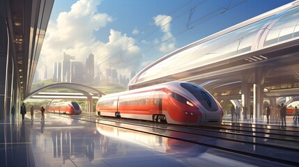futuristic train in a futuristic city