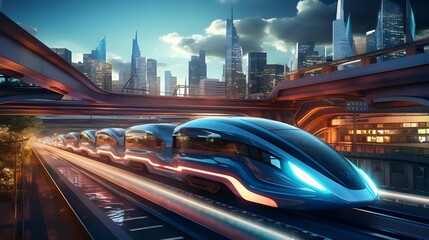 futuristic train in a futuristic city