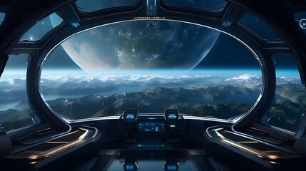 planet from the spaceship cockpit