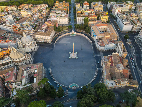 Aerial view of Piazza del Popolo in Rome, Italy