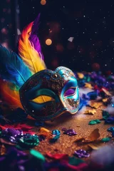 Zelfklevend Fotobehang colorful masquerade mask in confetti © OLGA
