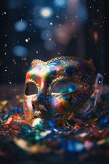 colorful masquerade mask in confetti - obrazy, fototapety, plakaty