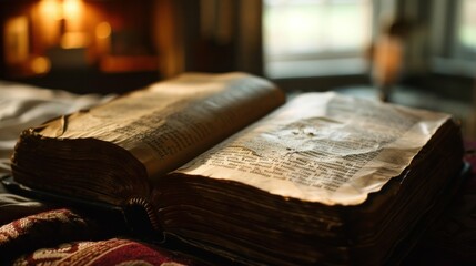 an open book with worn pages, suggesting a sense of history or nostalgia, possibly representing the...