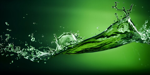 A green water splashing into a green glass,Green Water Splash Images,A close up of a green liquid splashing on a green background generative ai


