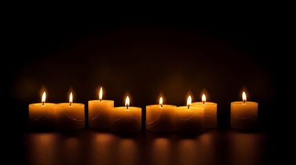 Group of candles in the dark, beautiful candle background, white space background