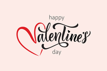 Happy Valentine's Day handwritten text. Hand lettering typography, modern brush ink calligraphy with pink heart. Vector colorful illustration. Concept for greeting card, banner, poster, print - obrazy, fototapety, plakaty