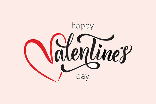 Happy Valentine's Day handwritten text. Hand lettering typography, modern brush ink calligraphy with pink heart. Vector colorful illustration. Concept for greeting card, banner, poster, print