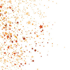 Stars grey glitter confetti isolated on blurred abstract white background. Festive holiday background. Celebration concept. Falling magic gold particles. Invitation mock up. Top view, flat lay