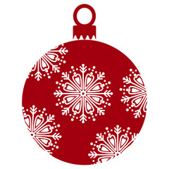Red Christmas tree ball silhouette with white snowflakes, vector.