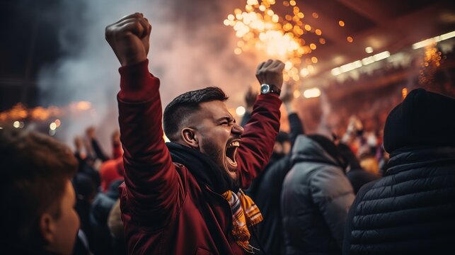 Blurred bokeh effect  vibrant sports stadium with cheering fans and action in the foreground