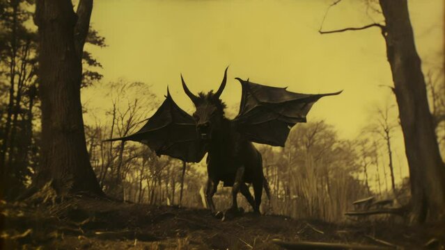 Found footage legend monster called Jersey Devil winged horse cryptid animation