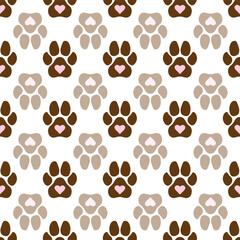 seamless repeat pattern with brown pet paws on a white background perfect for fabric, scrap booking, wallpaper, gift wrap projects