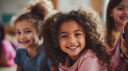 Elementary school classroom with smiling children