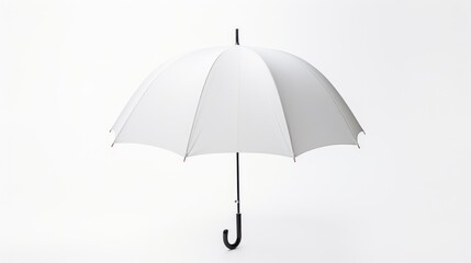  a white umbrella with a black handle hanging from a hook on a white wall with a white wall in the background. - obrazy, fototapety, plakaty