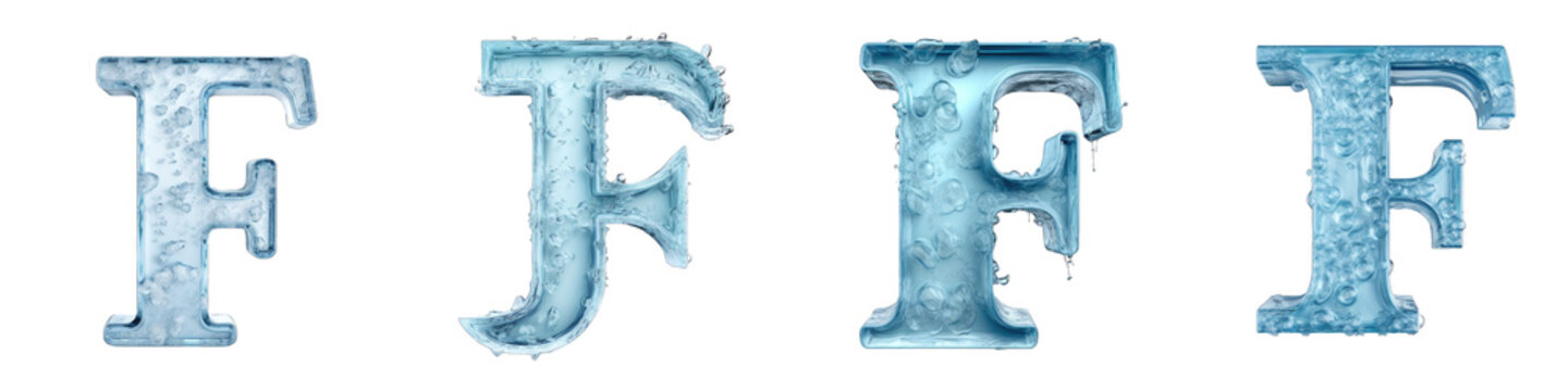 Ice style frozen lettering, alphabet, logotype, letter F isolated on a transparent background