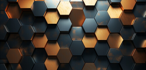 A captivating display of hexagonal abstract metal surfaces under gentle lighting, showcasing the metallic patterns and textures in an elegant and artistic manner.