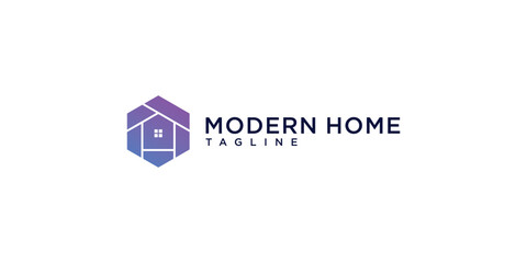 Modern home building with hexagon style logo design template