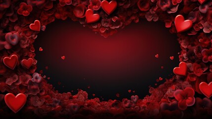 Valentines day background banner - abstract panorama background with red hearts.14 February abstract background.