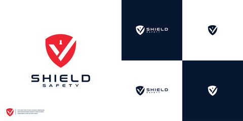 Minimalist shield and check mark logo design vector - obrazy, fototapety, plakaty