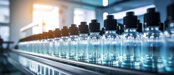 Medical Vials on the Pharmaceutical Factory Production Line