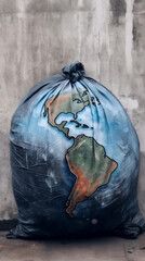 Obraz premium Earth Inside a Trash Bag: A Reminder That Our Planet Is Not a Dumping Ground, AI Generative