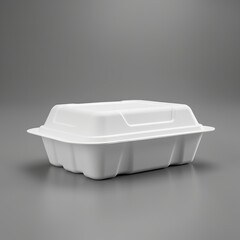 White Takeout Container on Gray Background