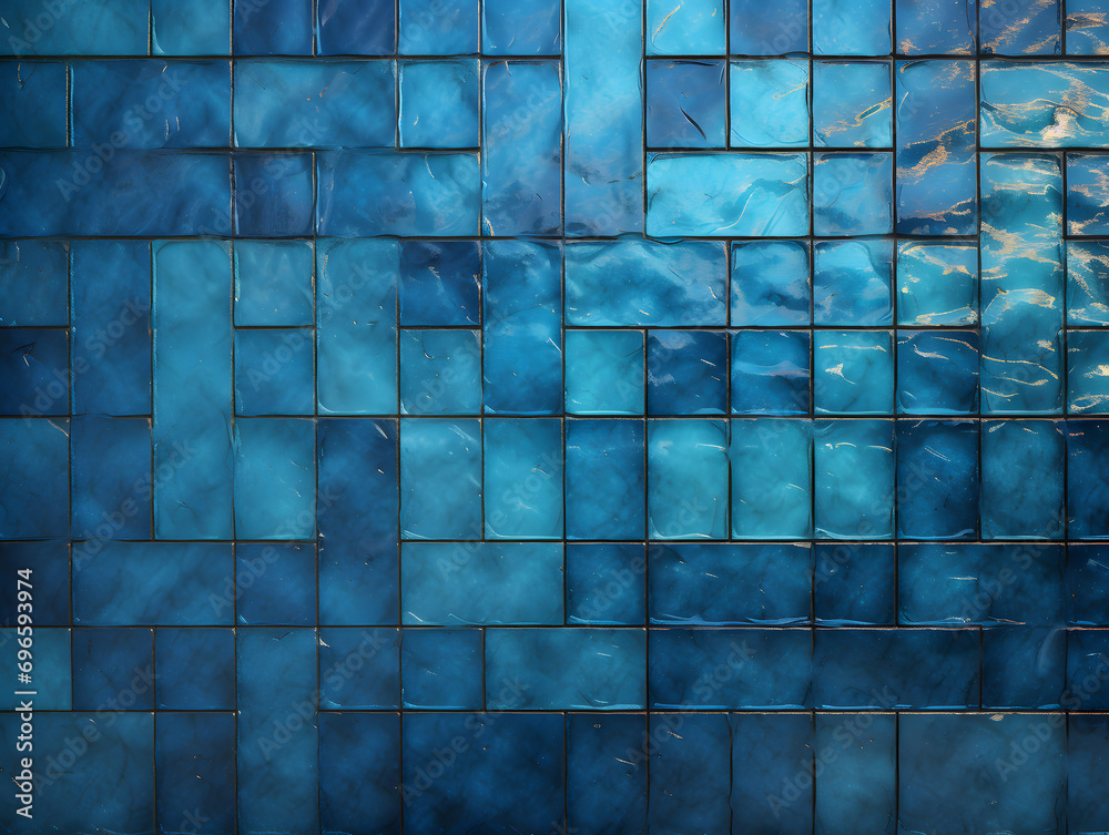 Wall mural blue tiles of a pool floor with water - Wall murals