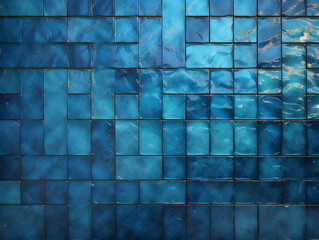 blue tiles of a pool floor with water - obrazy, fototapety, plakaty